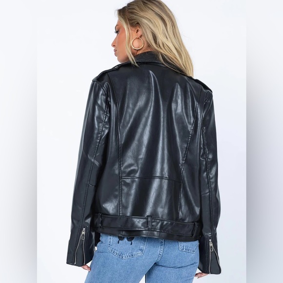 BNWT Princess Polly Black Breakeven PU Jacket Biker Motorcycle Vegan Leather - Picture 2 of 16